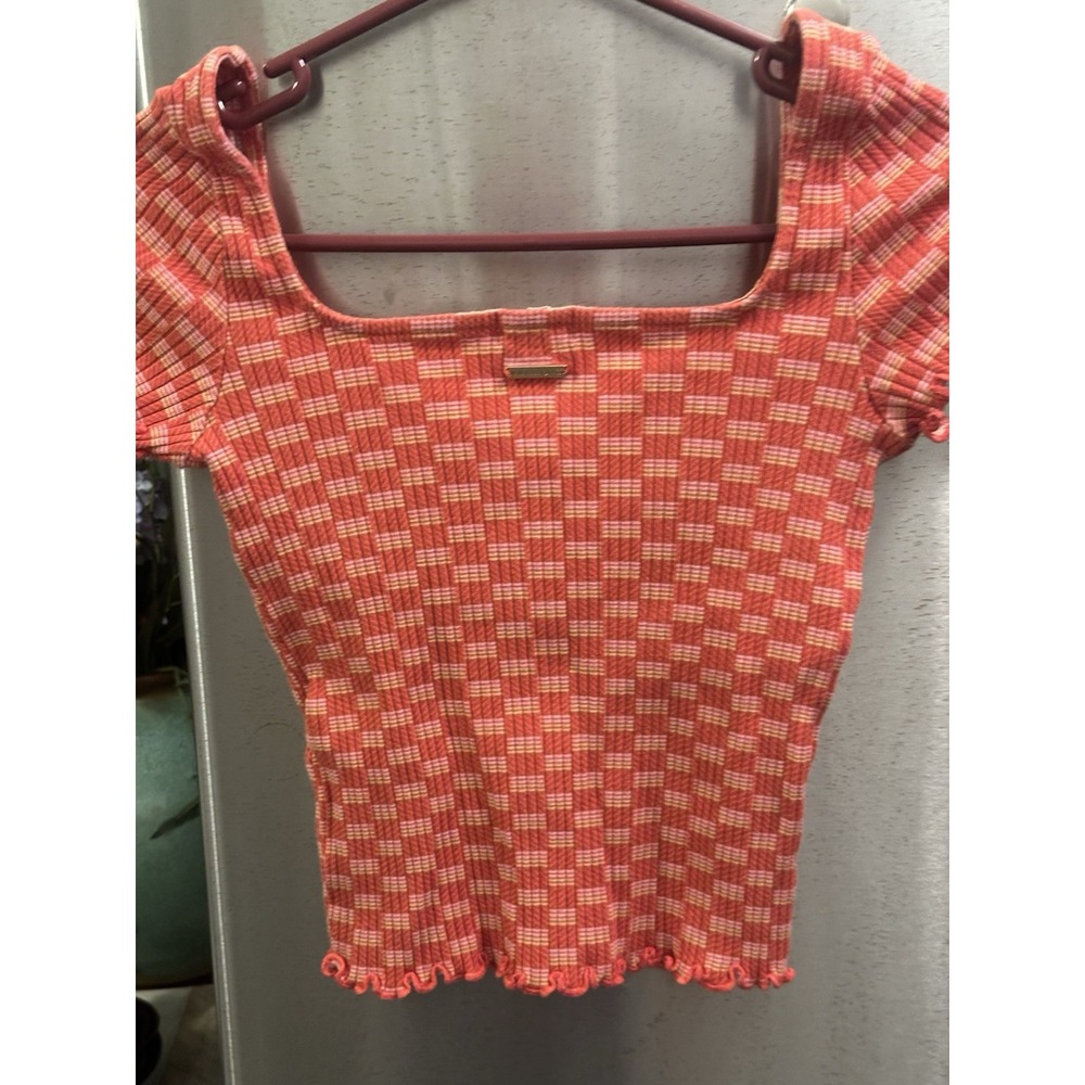 Y2K Billabong Ribbed Square Neckline Cropped Ruffle Trim SzL - Picture 11 of 16